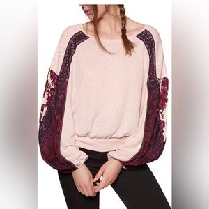 Free People Pink and Burgundy Balloon Long Sleeve Top